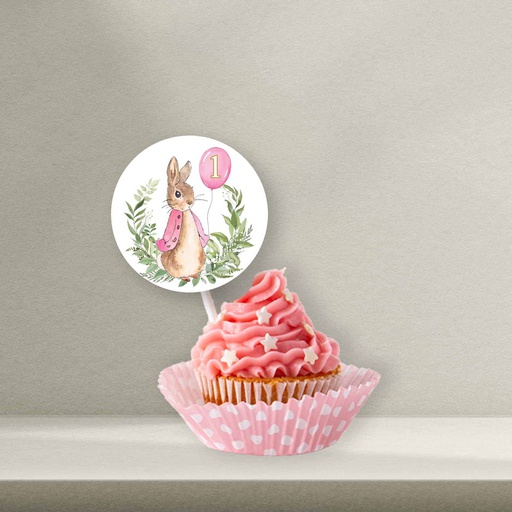 Pink Peter Rabbit Cupcake Topper - Style 3