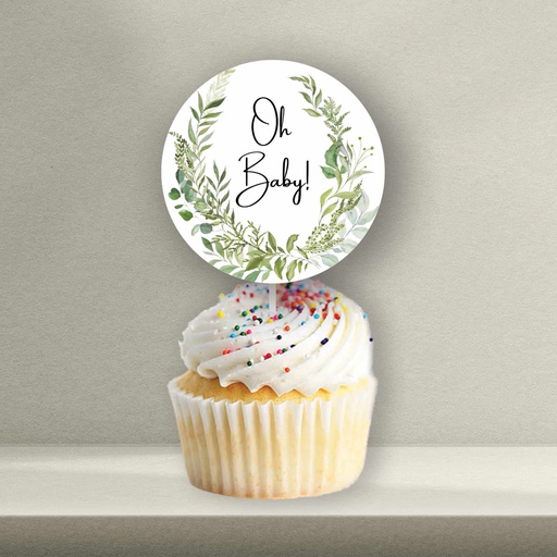 Greenery Baby Shower Cupcake Topper - Style 2
