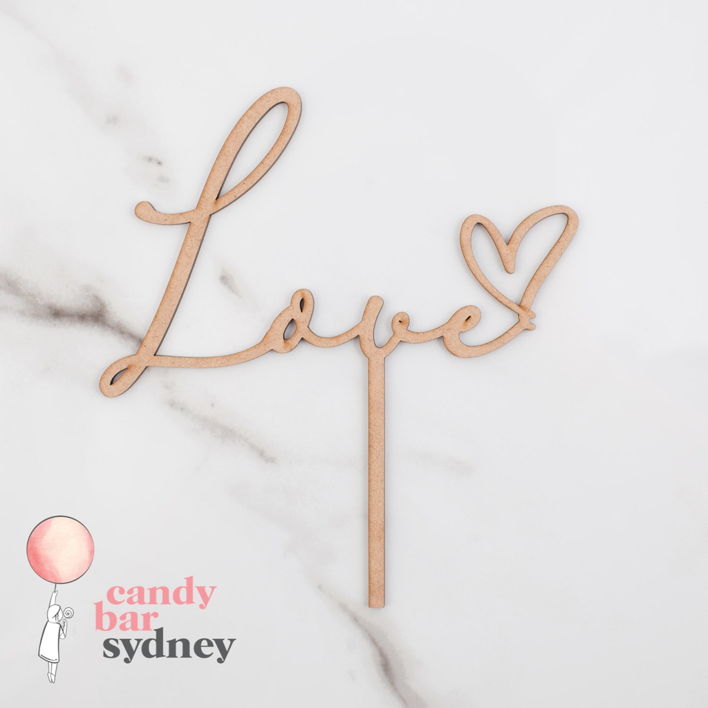 Love Script with Heart Wedding Cake Topper