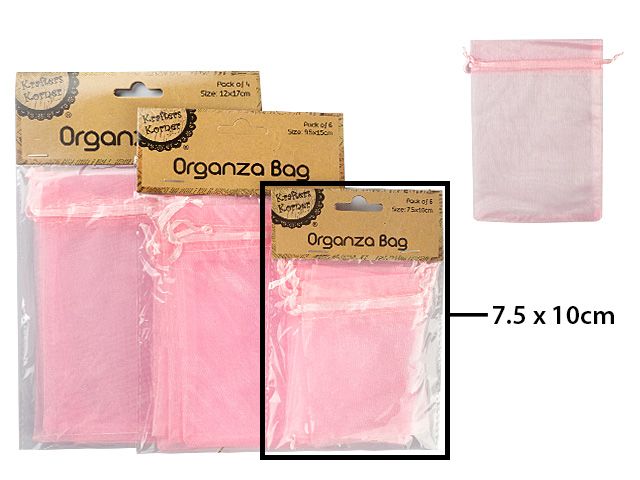 Pink OrganzaÂ Bonbonniere Lolly Bags - Pack of 6