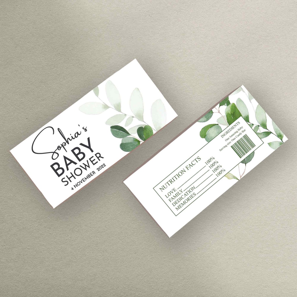 Greenery Baby Shower Chocolate Bar Wrapper - Style 2