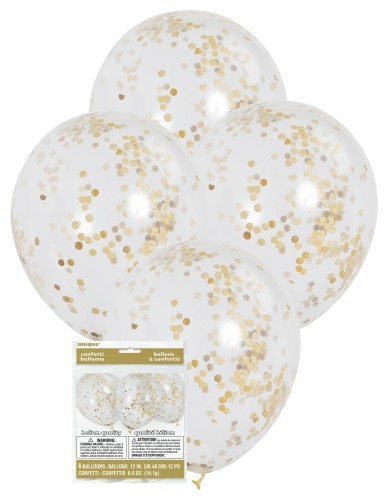 Gold Confetti Balloons 30cm 6 Pack