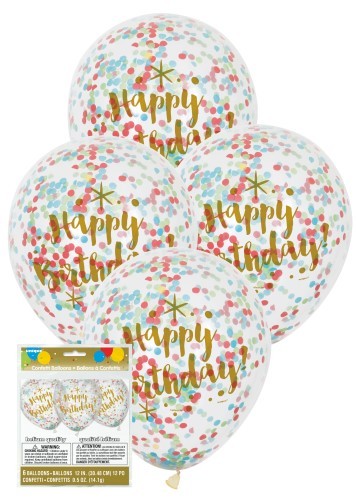 Happy Birthday Confetti Balloons 30cm 6 Pack