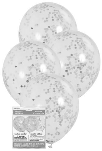 Silver Confetti Balloons 30cm 6 Pack