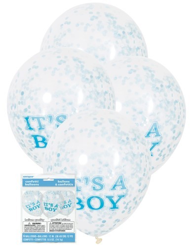 It's A Boy Blue Confetti Balloons 30cm 6 Pack