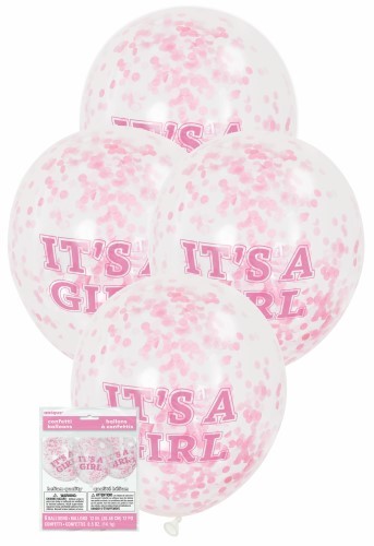It's A Girl Pink Confetti Balloons 30cm 6 Pack