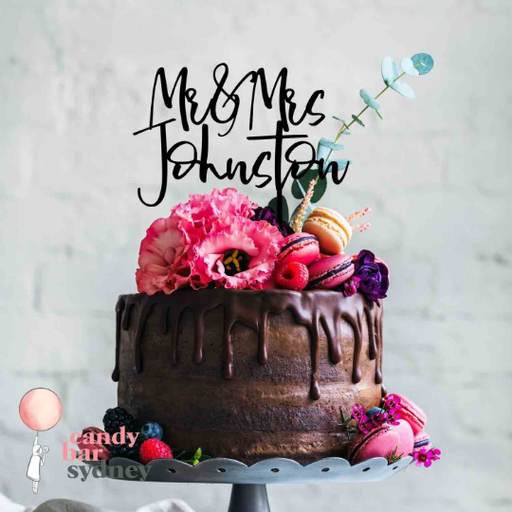 Mr & Mrs Personalised Wedding Cake Topper Style 3