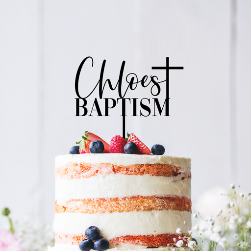 Name with Cross Baptism Custom Cake Topper Style 3