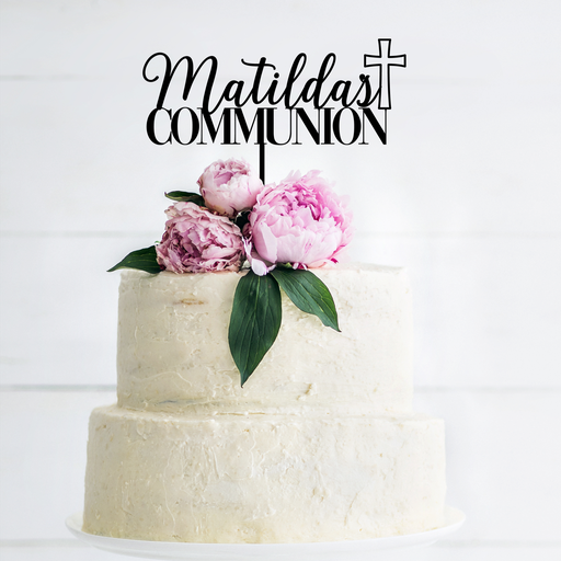 Name with Cross Communion Custom Cake Topper Style 4