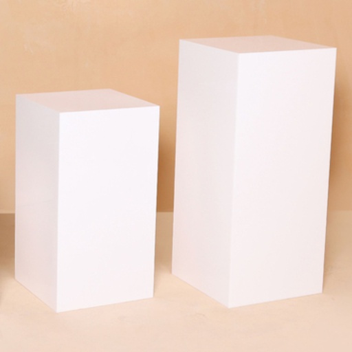 Square Plinth / Cake Stand Hire - Set of 2 - Medium & Large - White Acrylic - Rectangular
