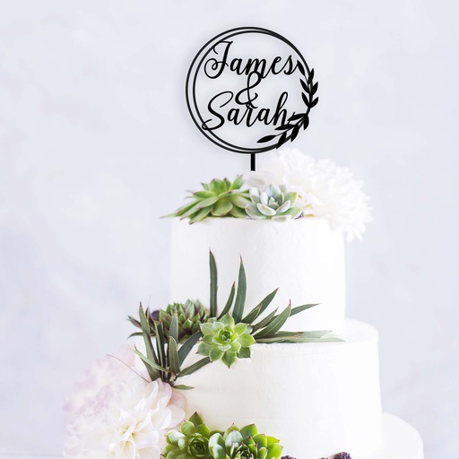 Round Swirl Custom Couple Names Wedding Cake Topper - Style 1