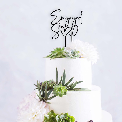 Custom Initials and Engaged Cake Topper - Style 3