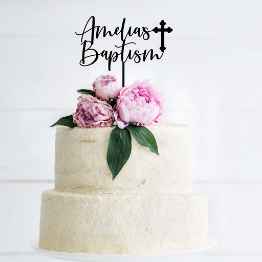 Custom Name with Orthodox Cross Baptism Cake Topper Style 2