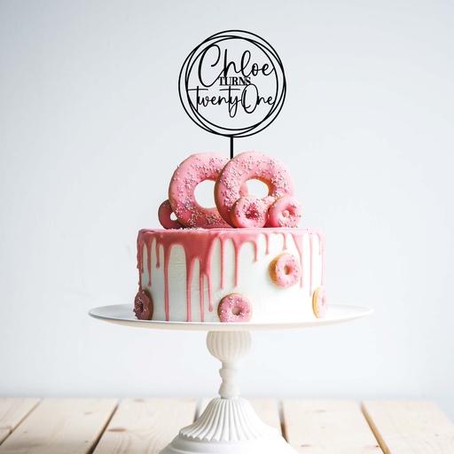 Custom Swirl Name & Age Cake Topper Style 2