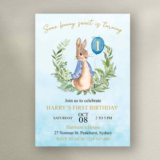 Blue Peter Rabbit Birthday Invitation