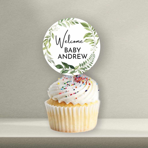 Greenery Baby Shower Cupcake Topper - Style 3