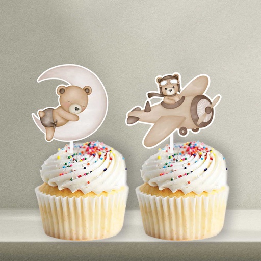 Teddy Bear Baby Shower Cupcake Topper - Style 1